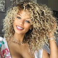 Ombre Blonde Kinky Curly Wigs for Women, 14 Inch Short Afro Curly Synthetic Wig, Heat Resistant, Natural Looking for Daily Party