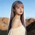 Long Straight Ash Purple Wig with Bangs for Women, Smoky Purple Synthetic Hair Wig, Heat Resistant Wig for Daily Cosplay Party