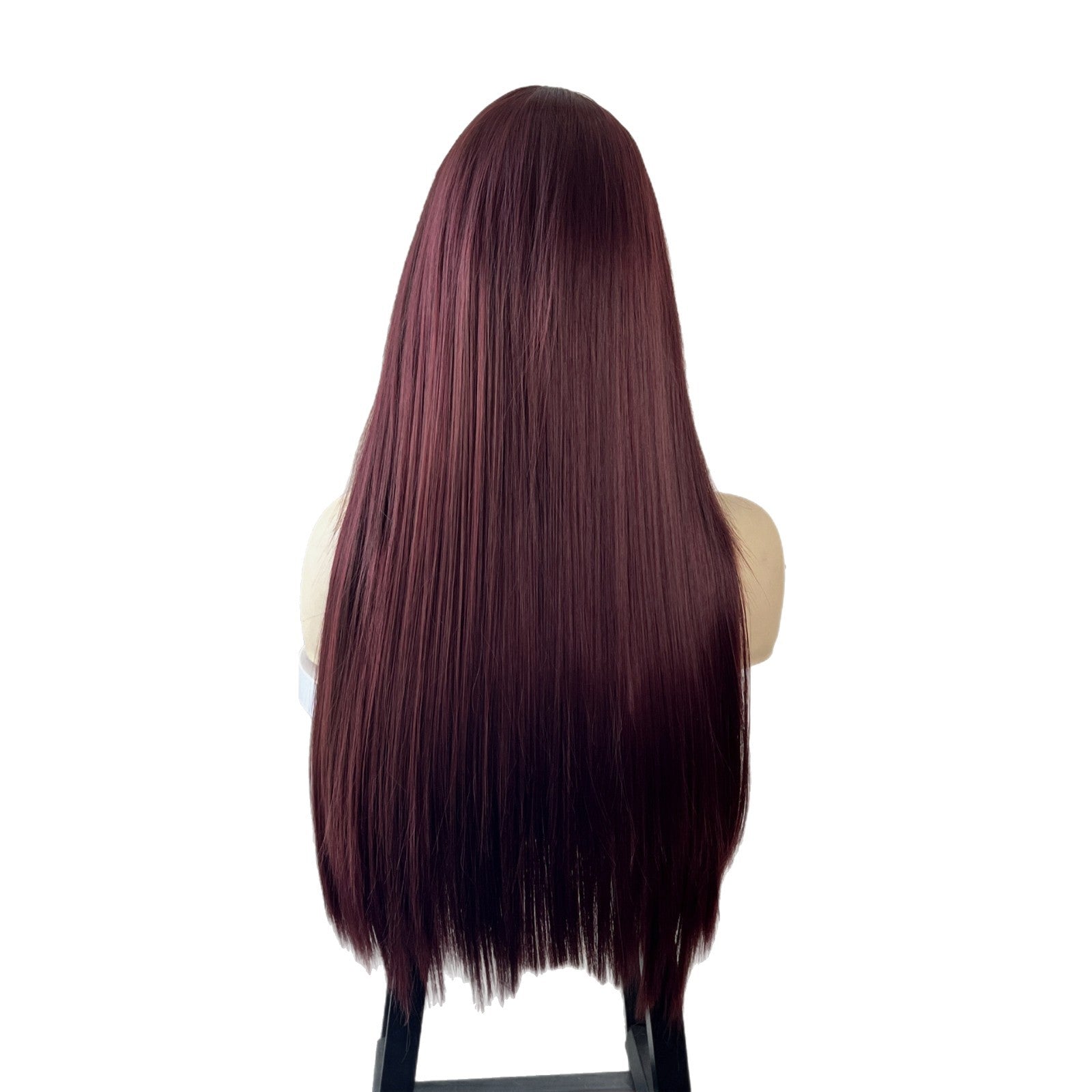 Long Straight Burgundy Lace Front Wig for Women, 13x6 Transparent Lace Red Wig, Pre-Plucked Natural Hairline Synthetic Wig
